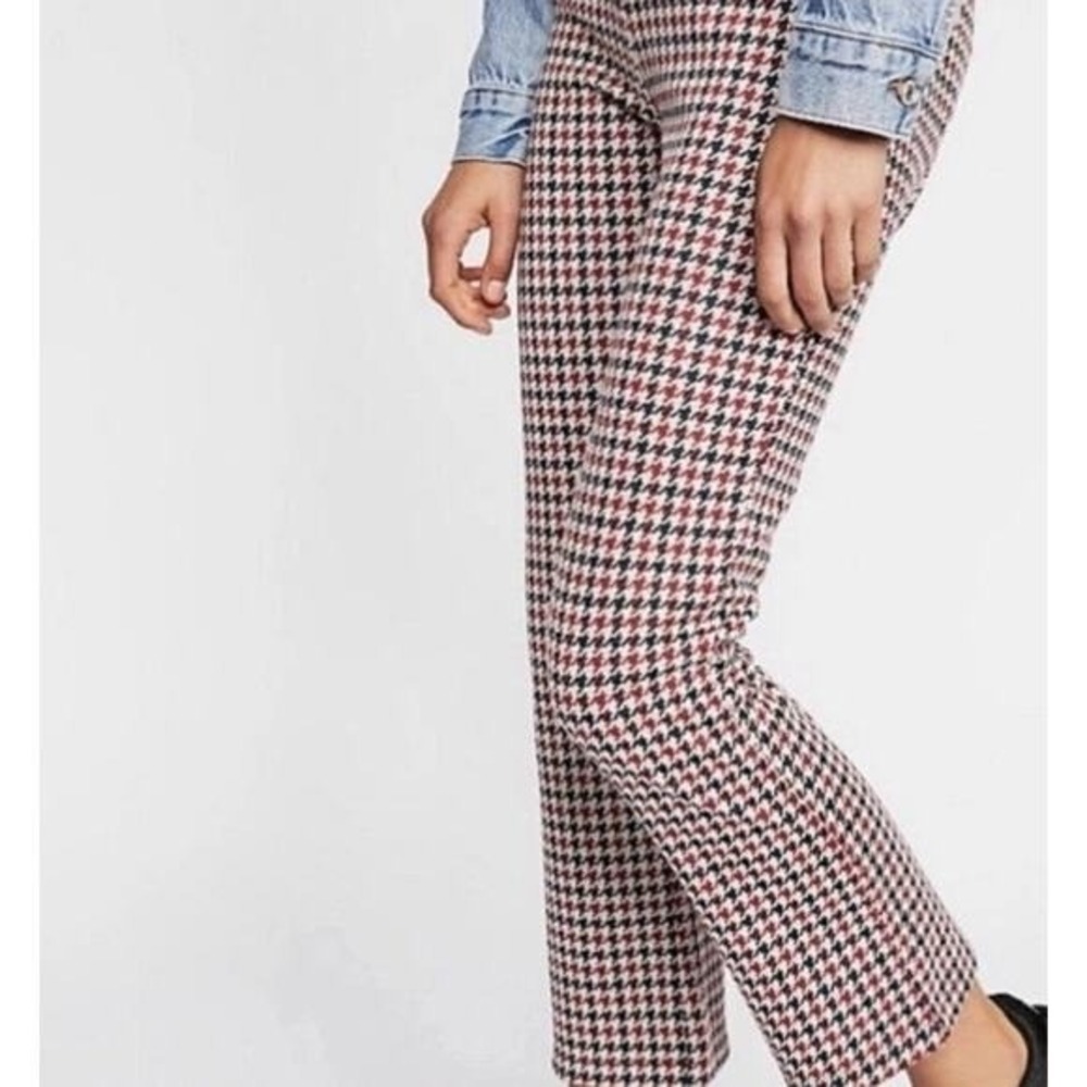 Free People Womens Red Black Texture Houndstooth Crop Pants SZ 2 Preppy Retro